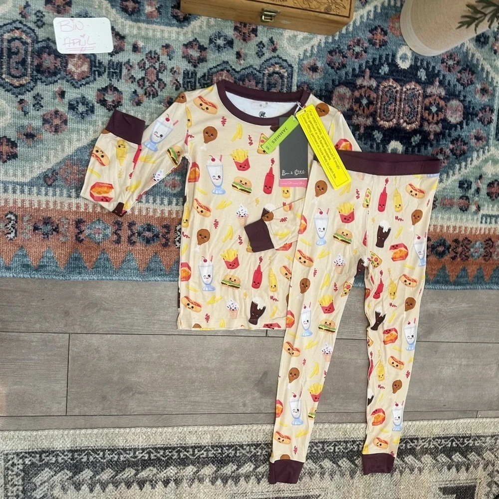 New Boutique Bamboo Bam & Stitch Kids Fast Food Pajamas Set Long Sleeve Size 5/6